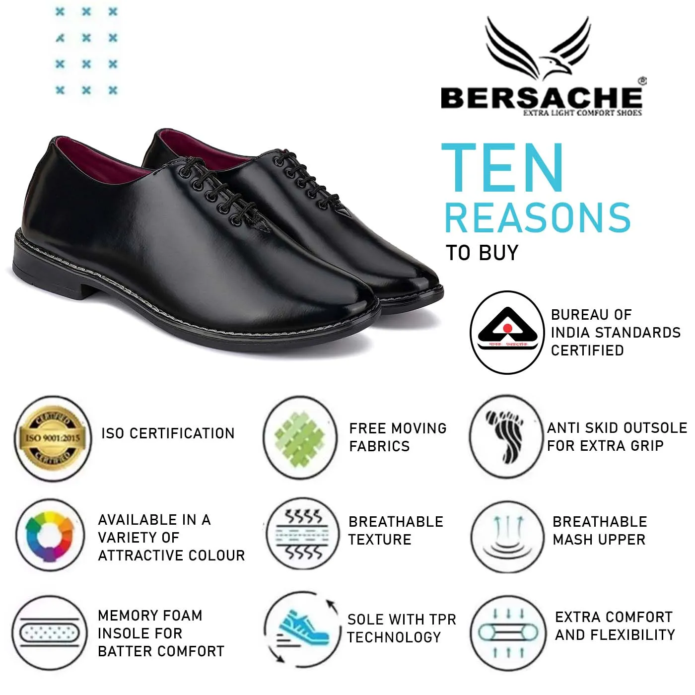 Bersache Comfortable Formal Outdoor Stylish Officewear Partywear Shoes For Men 9101 (Black)