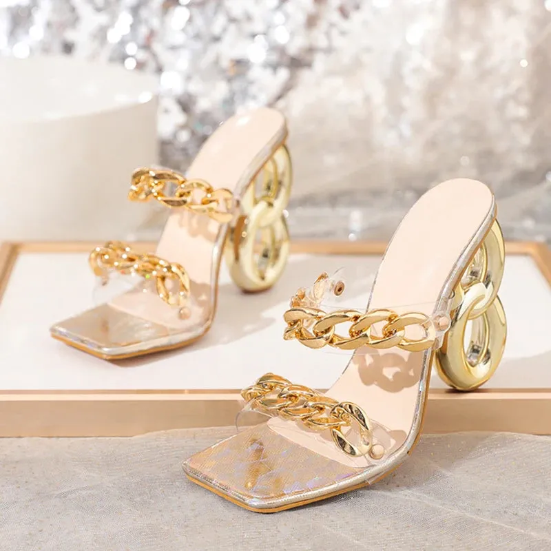 Chic chain quirky Fretwork high Heels