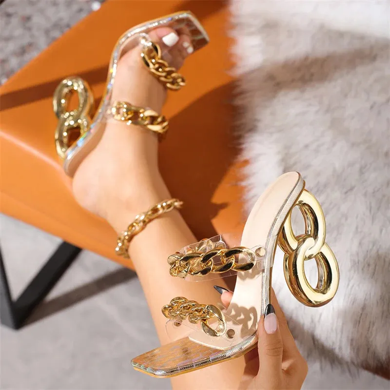 Chic chain quirky Fretwork high Heels