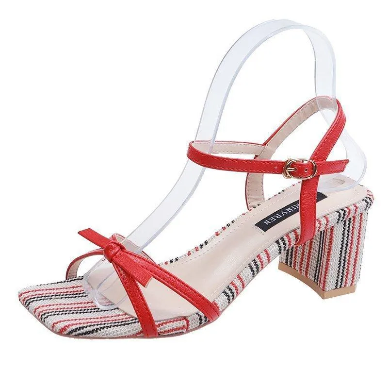 Chicvane Criss Cross Buckle Closure Chunky Heel Square Toe Heels