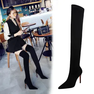 Chicvane Girls Stretch Pointed Toe Stiletto Heel Over The Knee Boots