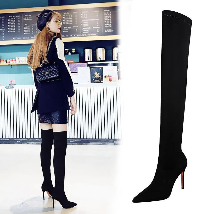 Chicvane Girls Stretch Pointed Toe Stiletto Heel Over The Knee Boots