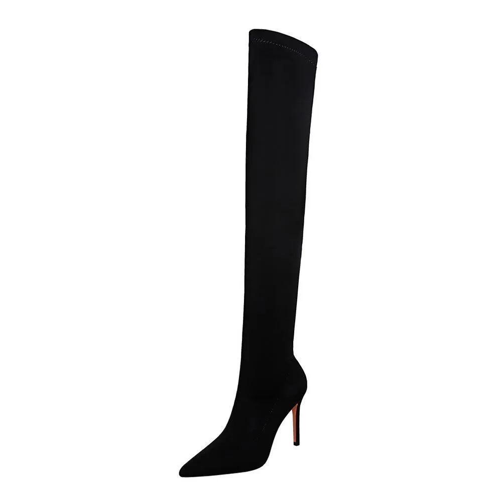 Chicvane Girls Stretch Pointed Toe Stiletto Heel Over The Knee Boots