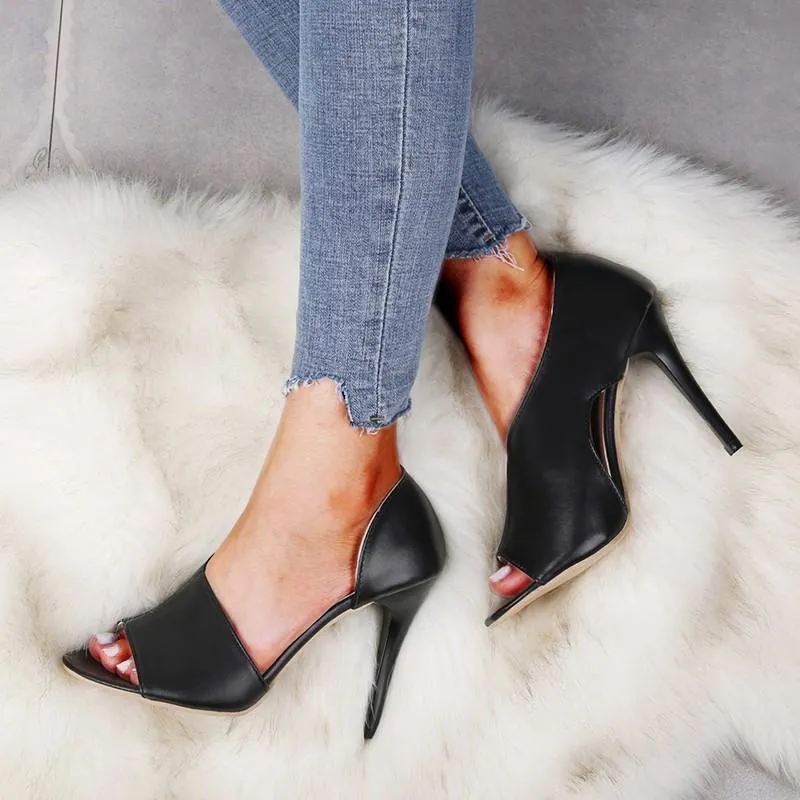Chicvane Pointed Toe Hollow Stiletto Heel Sandals