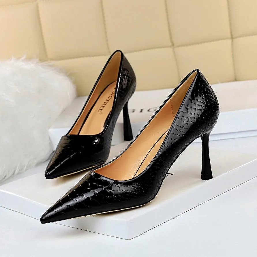 Chicvane Womens Snakeskin  Pointed Toe High Heels Pump Shoes