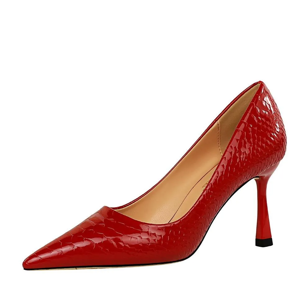 Chicvane Womens Snakeskin  Pointed Toe High Heels Pump Shoes