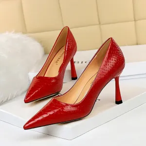 Chicvane Womens Snakeskin  Pointed Toe High Heels Pump Shoes