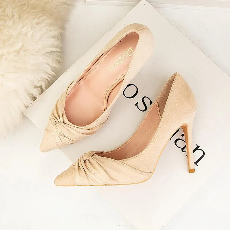 Chicvane Womens Solid  Plicated Suede Pointed Toe Stiletto Heel Bridal Pumps
