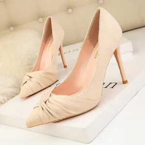 Chicvane Womens Solid  Plicated Suede Pointed Toe Stiletto Heel Bridal Pumps