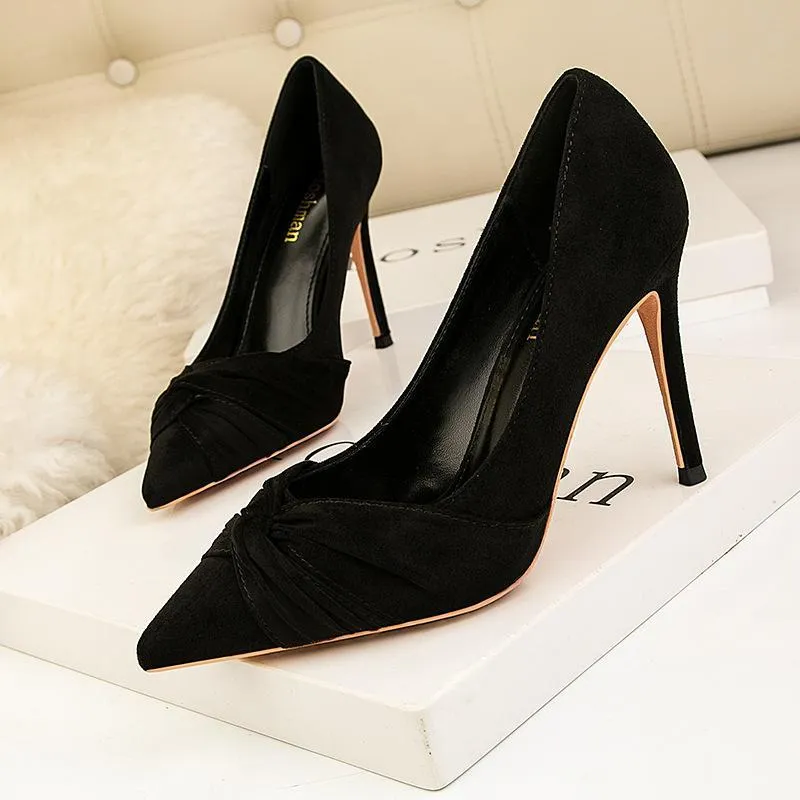 Chicvane Womens Solid  Plicated Suede Pointed Toe Stiletto Heel Bridal Pumps