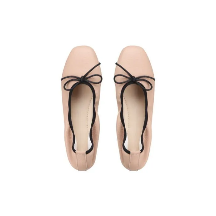Contrast Trim Ribbon Ballet Flats