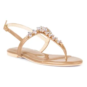 Embellished Jewel Thong Flats in Rose Gold