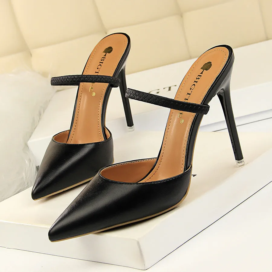 Lady's elegant  stiletto mules pointed closed toe backless slip on stiletto heels
