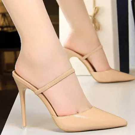 Lady's elegant  stiletto mules pointed closed toe backless slip on stiletto heels