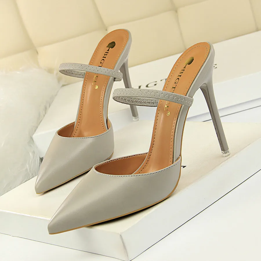 Lady's elegant  stiletto mules pointed closed toe backless slip on stiletto heels