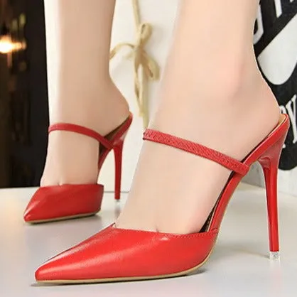 Lady's elegant  stiletto mules pointed closed toe backless slip on stiletto heels