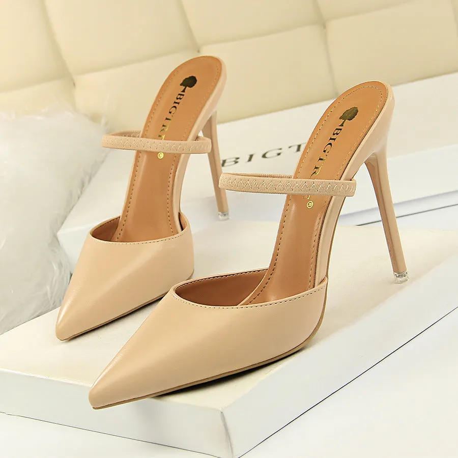 Lady's elegant  stiletto mules pointed closed toe backless slip on stiletto heels