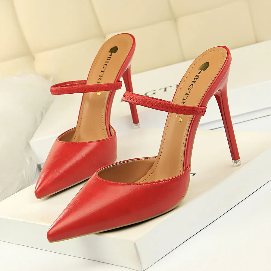 Lady's elegant  stiletto mules pointed closed toe backless slip on stiletto heels