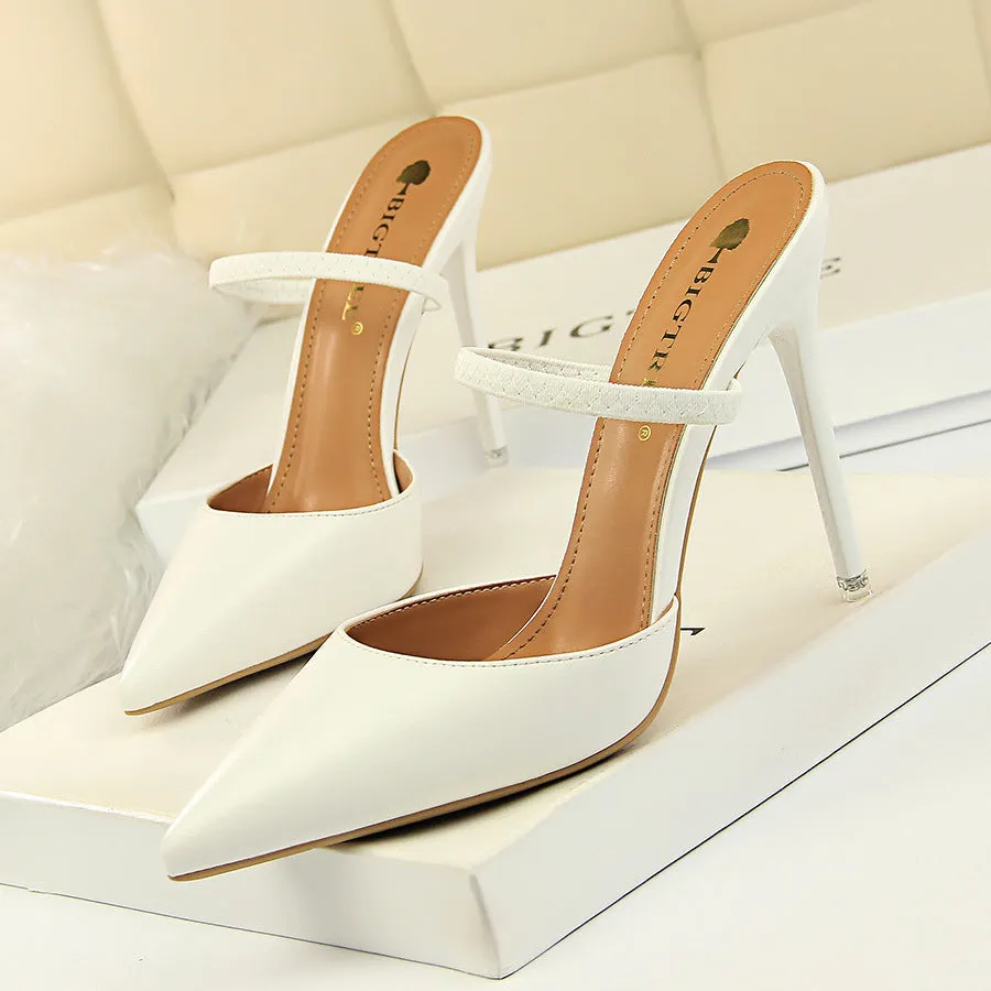 Lady's elegant  stiletto mules pointed closed toe backless slip on stiletto heels
