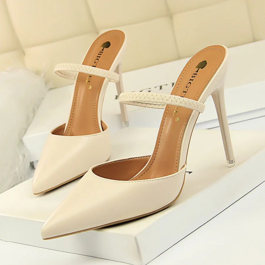 Lady's elegant  stiletto mules pointed closed toe backless slip on stiletto heels