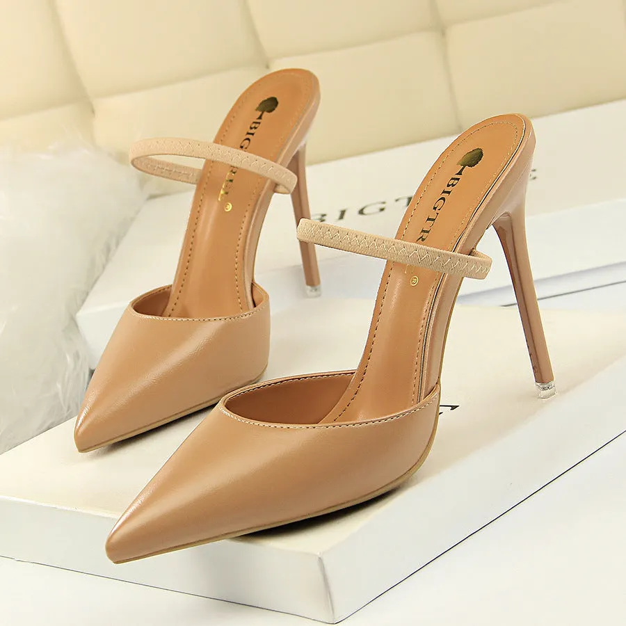 Lady's elegant  stiletto mules pointed closed toe backless slip on stiletto heels