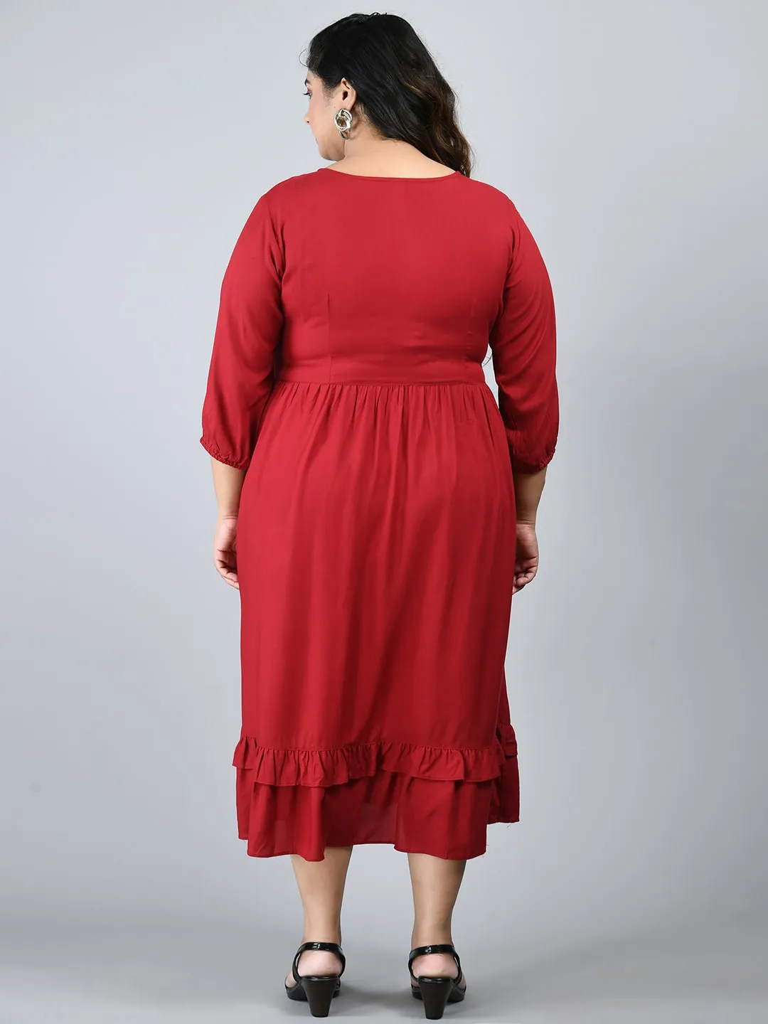 Plus Size Plus Size Maroon Midi Dress