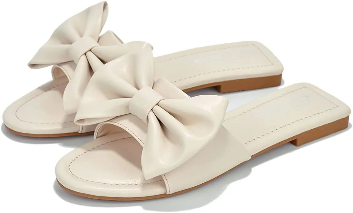 Summer Black Vegan Leather Bow Knot Flat Sandals