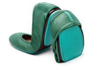 TIEKS PACIFIC GREEN FOLDED ITALIAN LEATHER BALLET FLATS