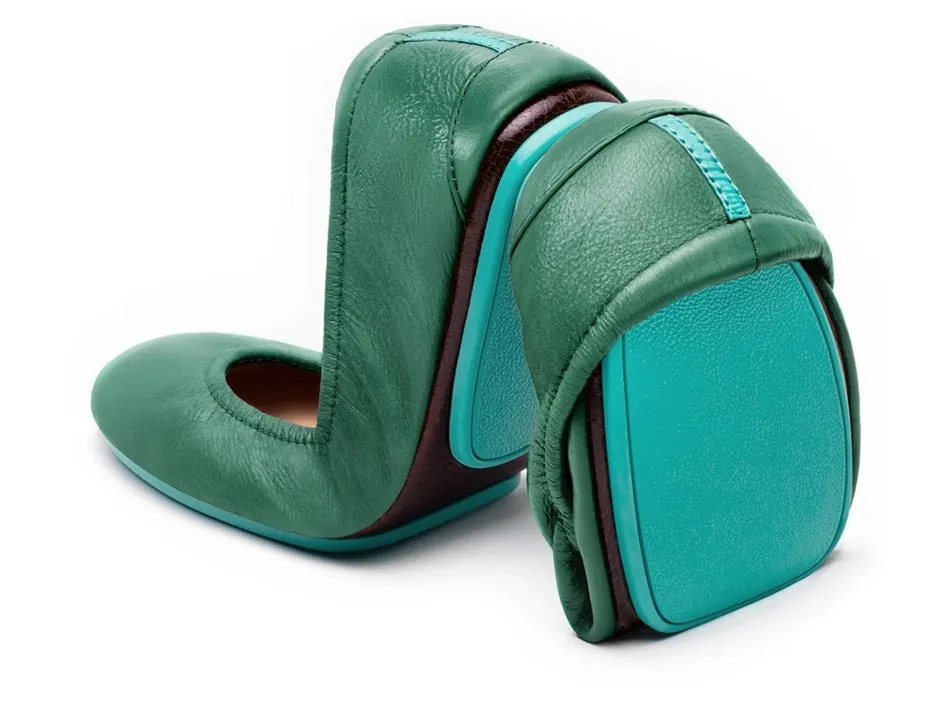 TIEKS PACIFIC GREEN FOLDED ITALIAN LEATHER BALLET FLATS