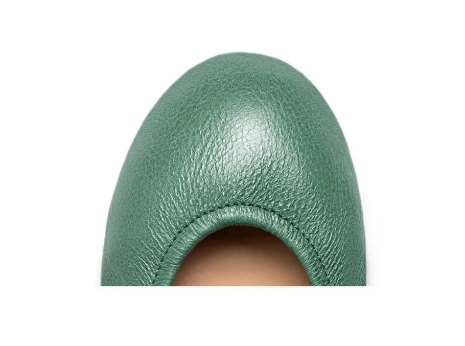 TIEKS PACIFIC GREEN FOLDED ITALIAN LEATHER BALLET FLATS