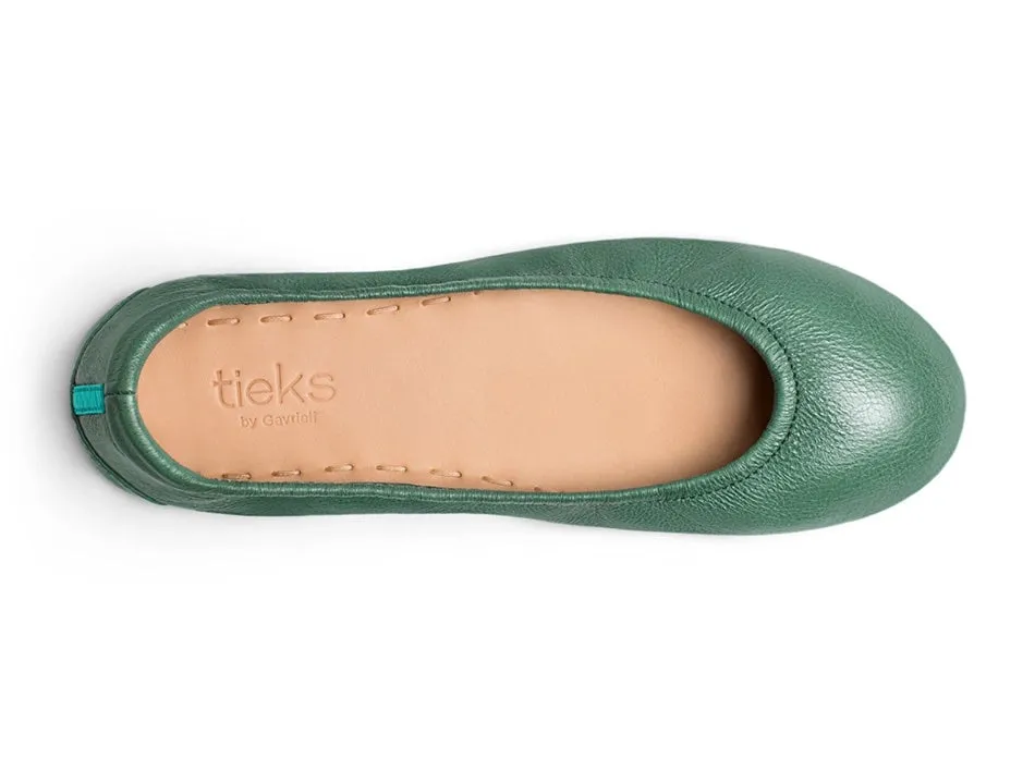TIEKS PACIFIC GREEN FOLDED ITALIAN LEATHER BALLET FLATS
