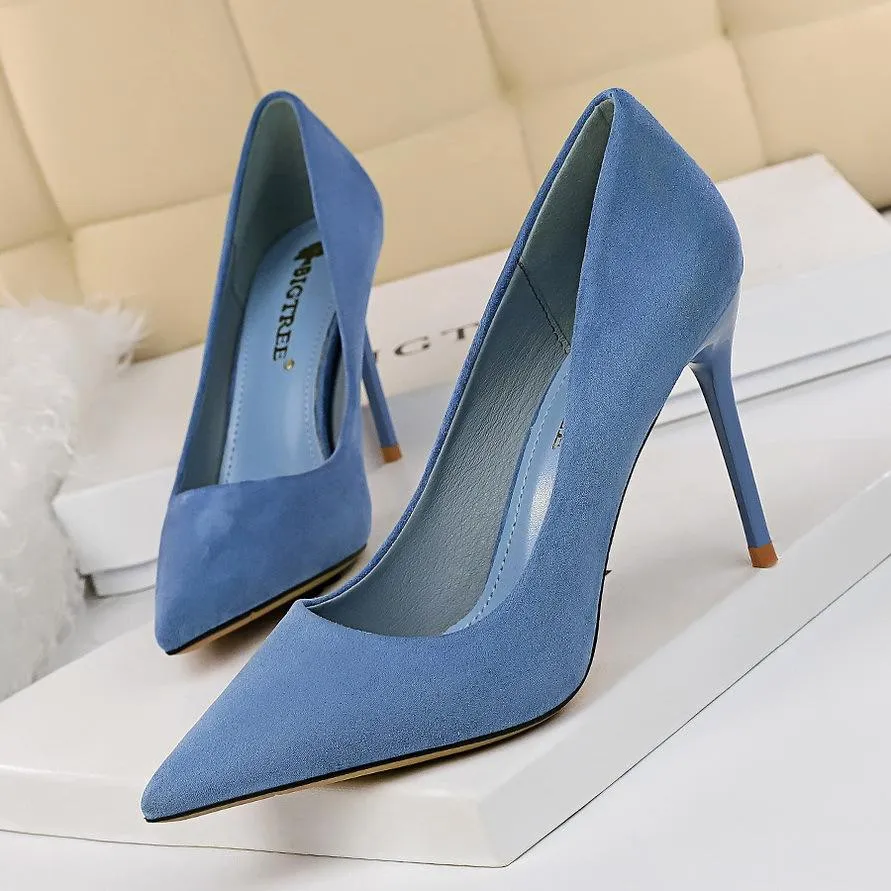 Women's 3inch faux suede high heels pointed closed toe sexy stilettos for party