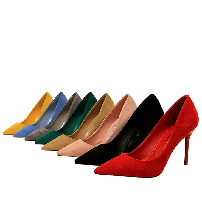 Women's 3inch faux suede high heels pointed closed toe sexy stilettos for party