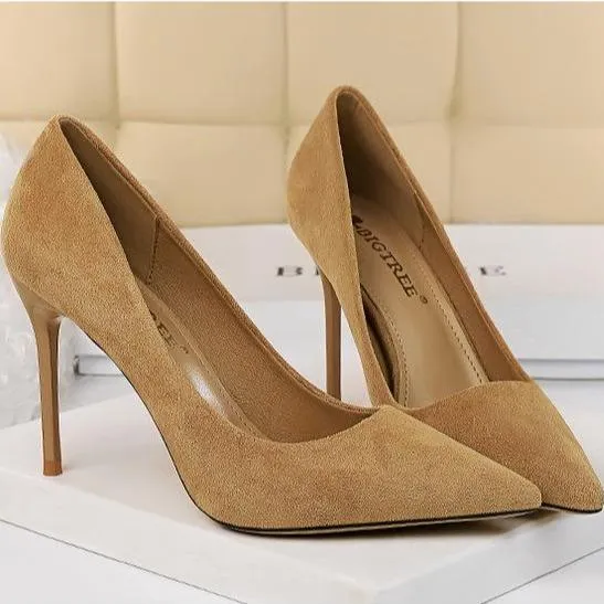 Women's 3inch faux suede high heels pointed closed toe sexy stilettos for party
