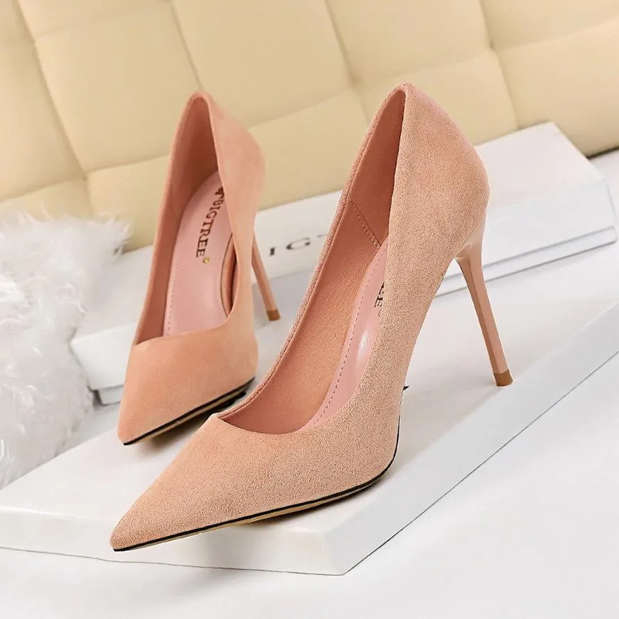 Women's 3inch faux suede high heels pointed closed toe sexy stilettos for party