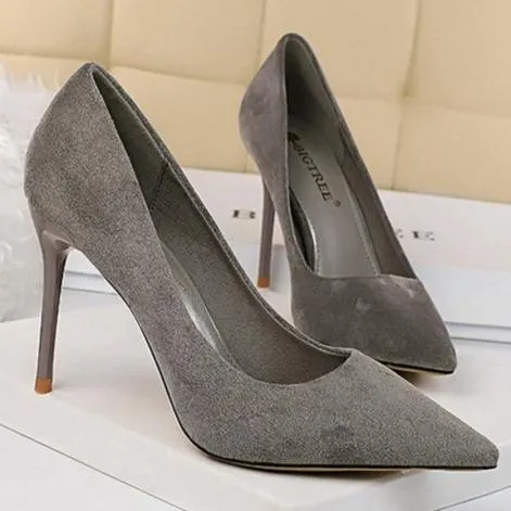 Women's 3inch faux suede high heels pointed closed toe sexy stilettos for party