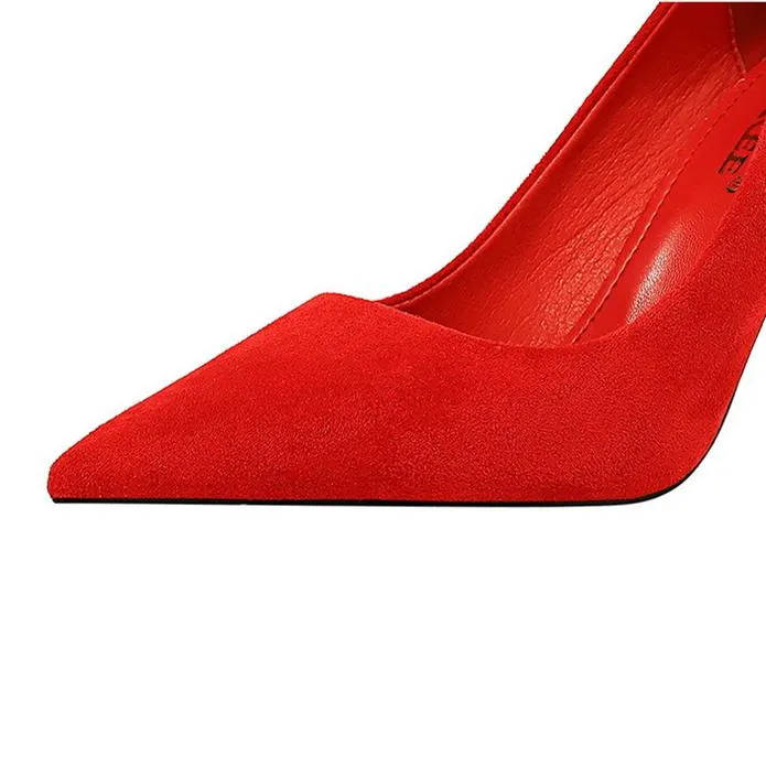 Women's 3inch faux suede high heels pointed closed toe sexy stilettos for party