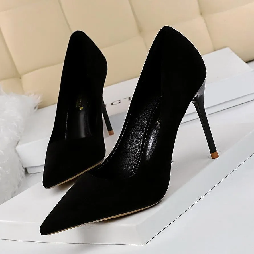 Women's 3inch faux suede high heels pointed closed toe sexy stilettos for party