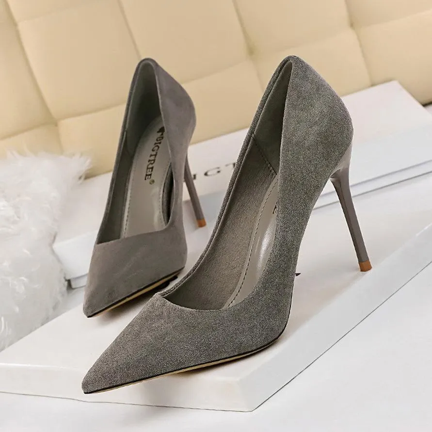 Women's 3inch faux suede high heels pointed closed toe sexy stilettos for party