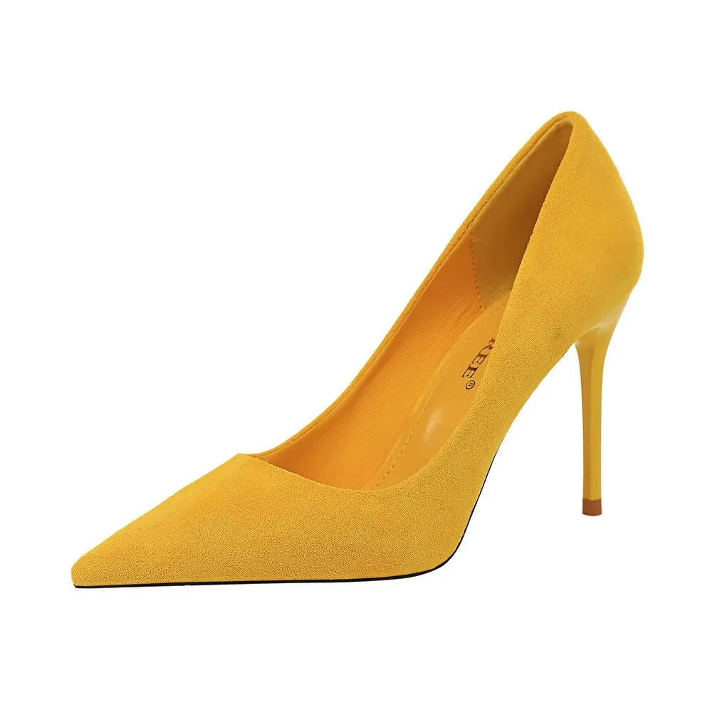 Women's 3inch faux suede high heels pointed closed toe sexy stilettos for party