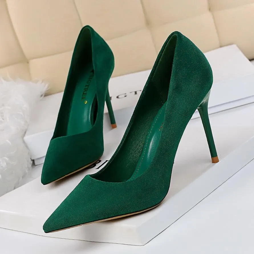 Women's 3inch faux suede high heels pointed closed toe sexy stilettos for party