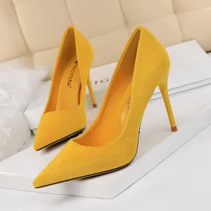 Women's 3inch faux suede high heels pointed closed toe sexy stilettos for party