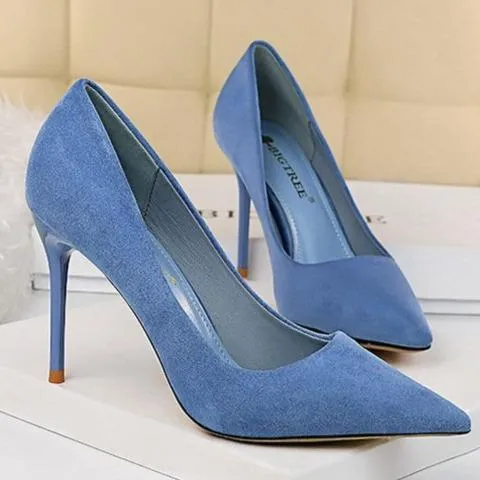 Women's 3inch faux suede high heels pointed closed toe sexy stilettos for party