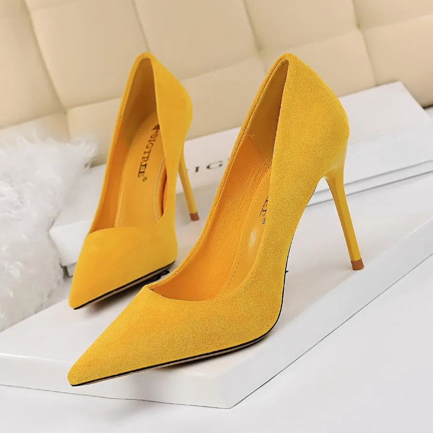 Women's 3inch faux suede high heels pointed closed toe sexy stilettos for party