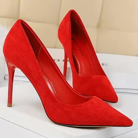 Women's 3inch faux suede high heels pointed closed toe sexy stilettos for party