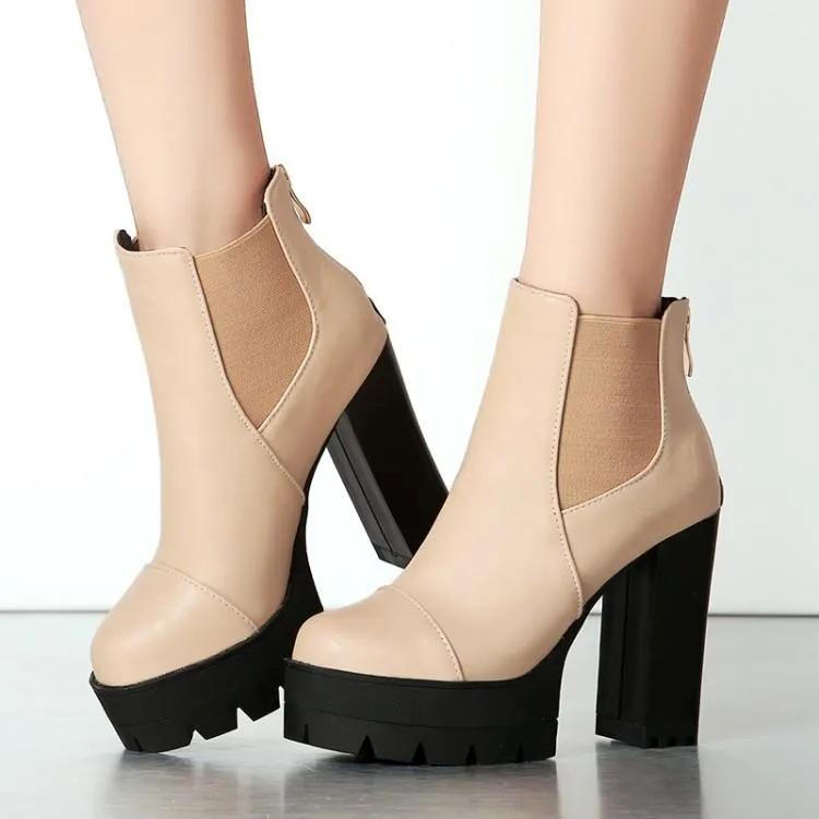 Women's gothic black front lace platform chunky high heel mid calf boots