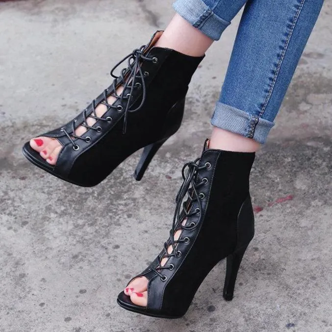 Women's summer peep toe front lace stiletto booties
